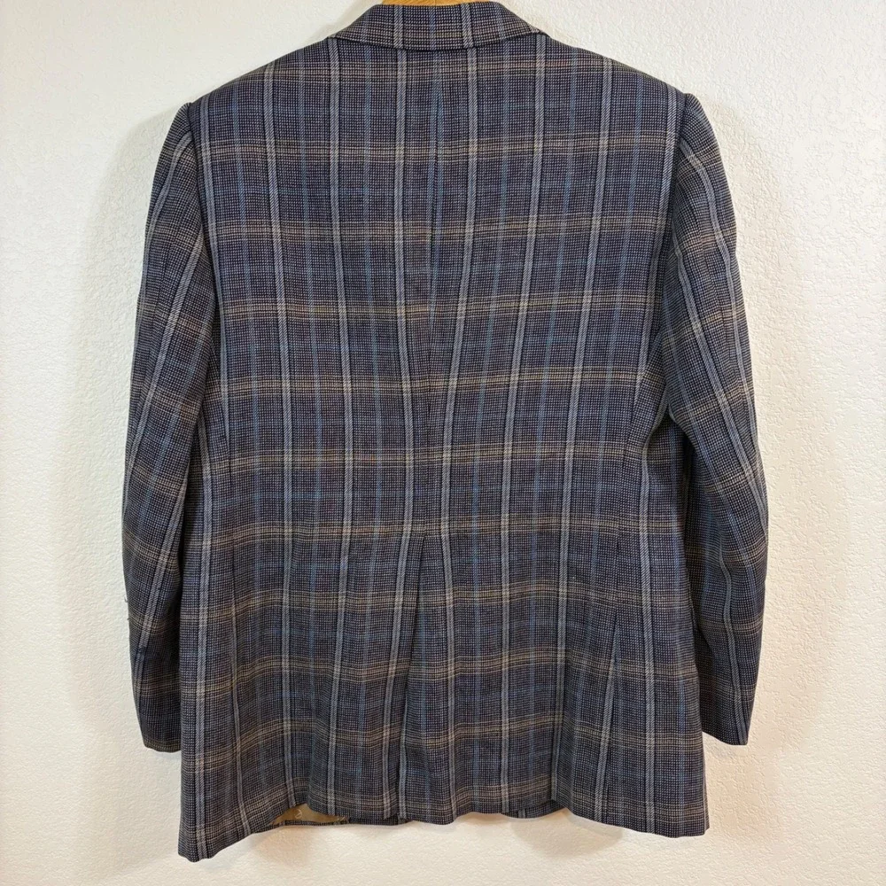 Vtg 70s Christian Dior Blazer Men 46 Blue Plaid Wool Sport Coat Heritage Preppy